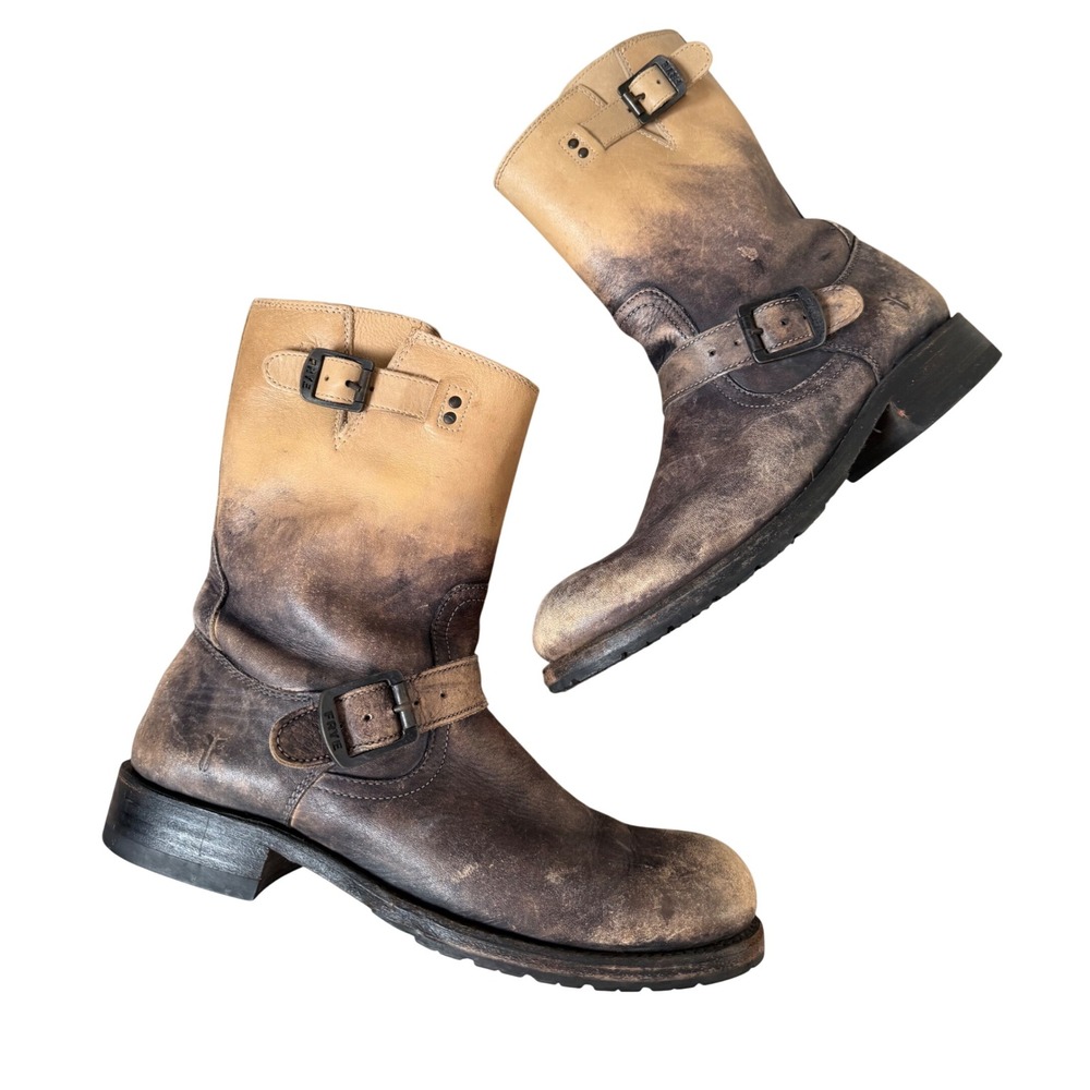 Frye Engineer Men's Boots Leather Buckle Stonewash 9 D Medium